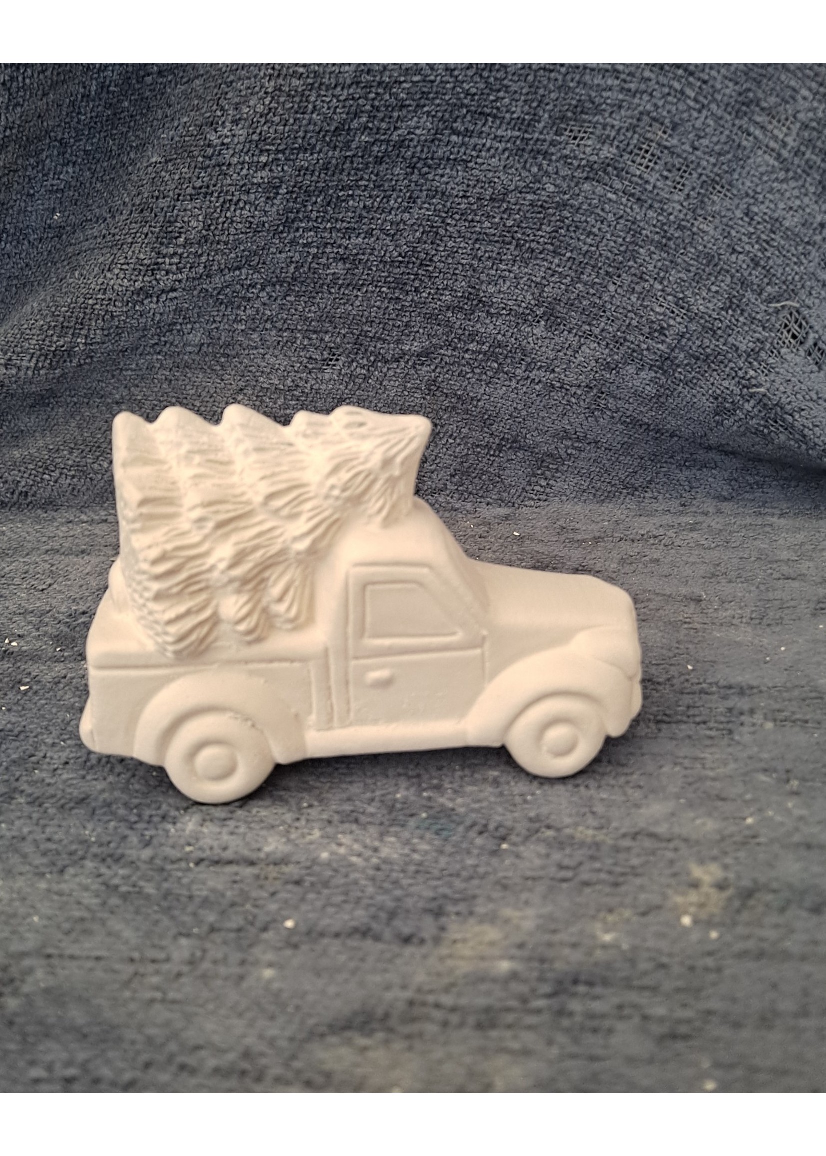 Creative Kreations Ceramics and Gifts Truck with Tree Ornament Ceramic Bisque, Ready to Paint