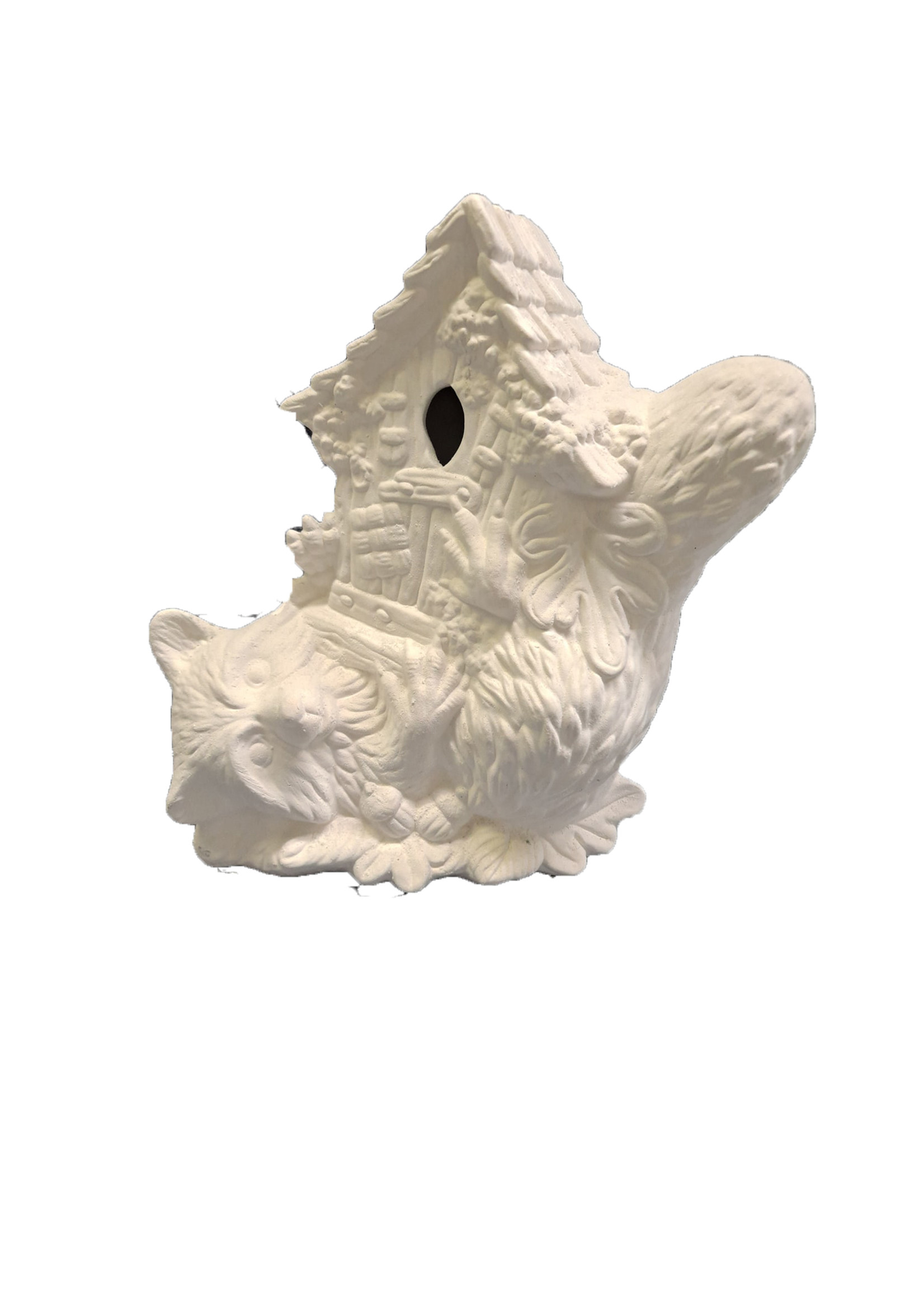 Creative Kreations Ceramics and Gifts Raccoon Birdhouse 9" Ceramic Bisque, Ready to Paint
