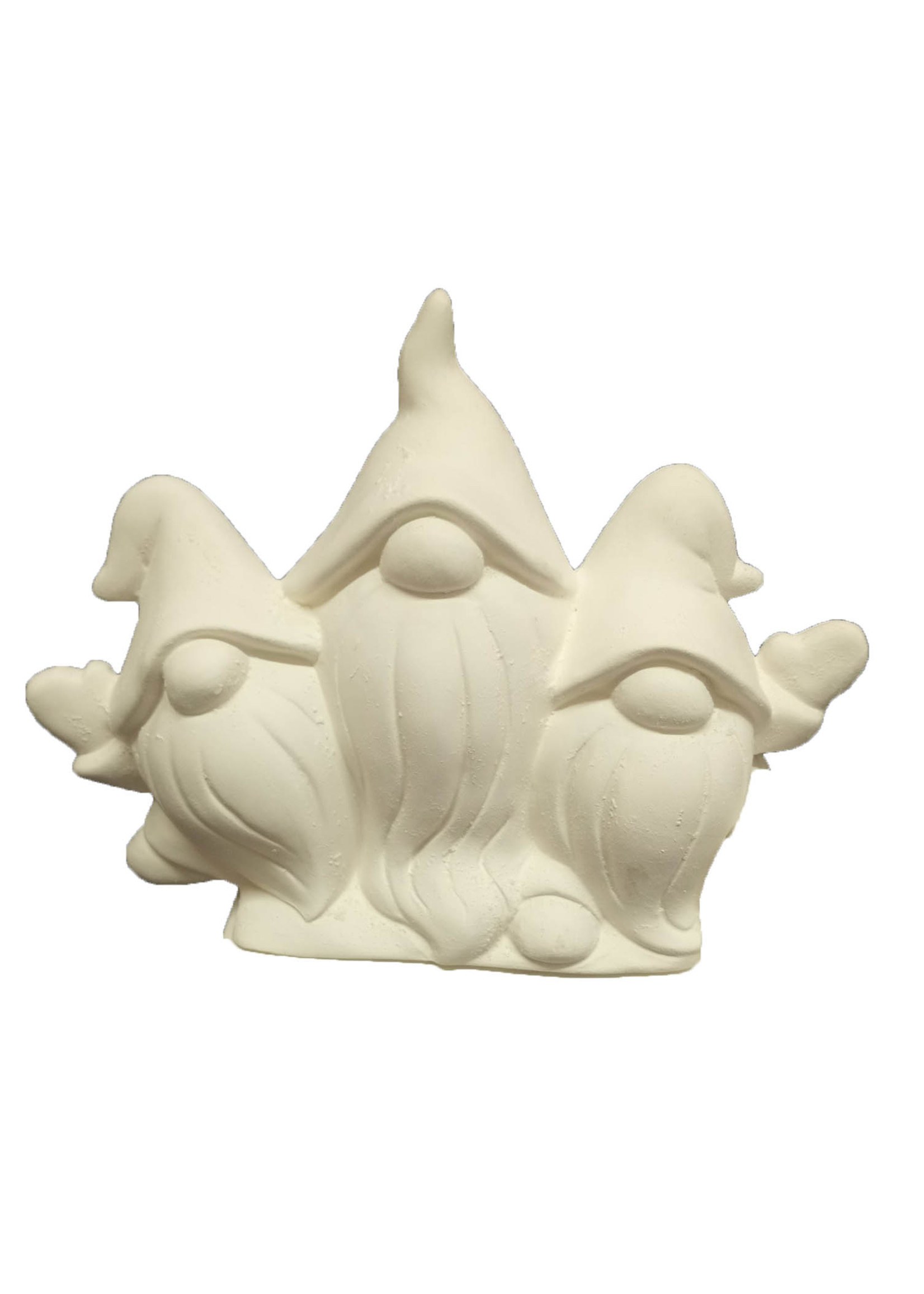 Creative Kreations Ceramics and Gifts Three Gnomes for Pick up Truck Insert 5" Ceramic Bisque, Ready to Paint