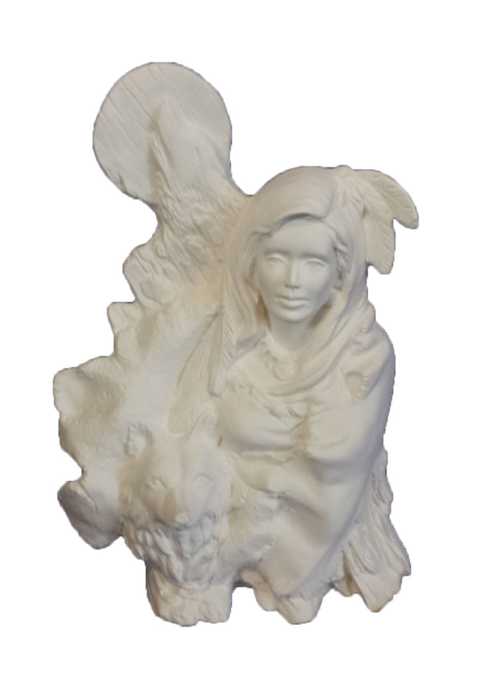 Creative Kreations Ceramics and Gifts Native Maiden with Wolf and Moon Ceramic Bisque, Ready to Paint