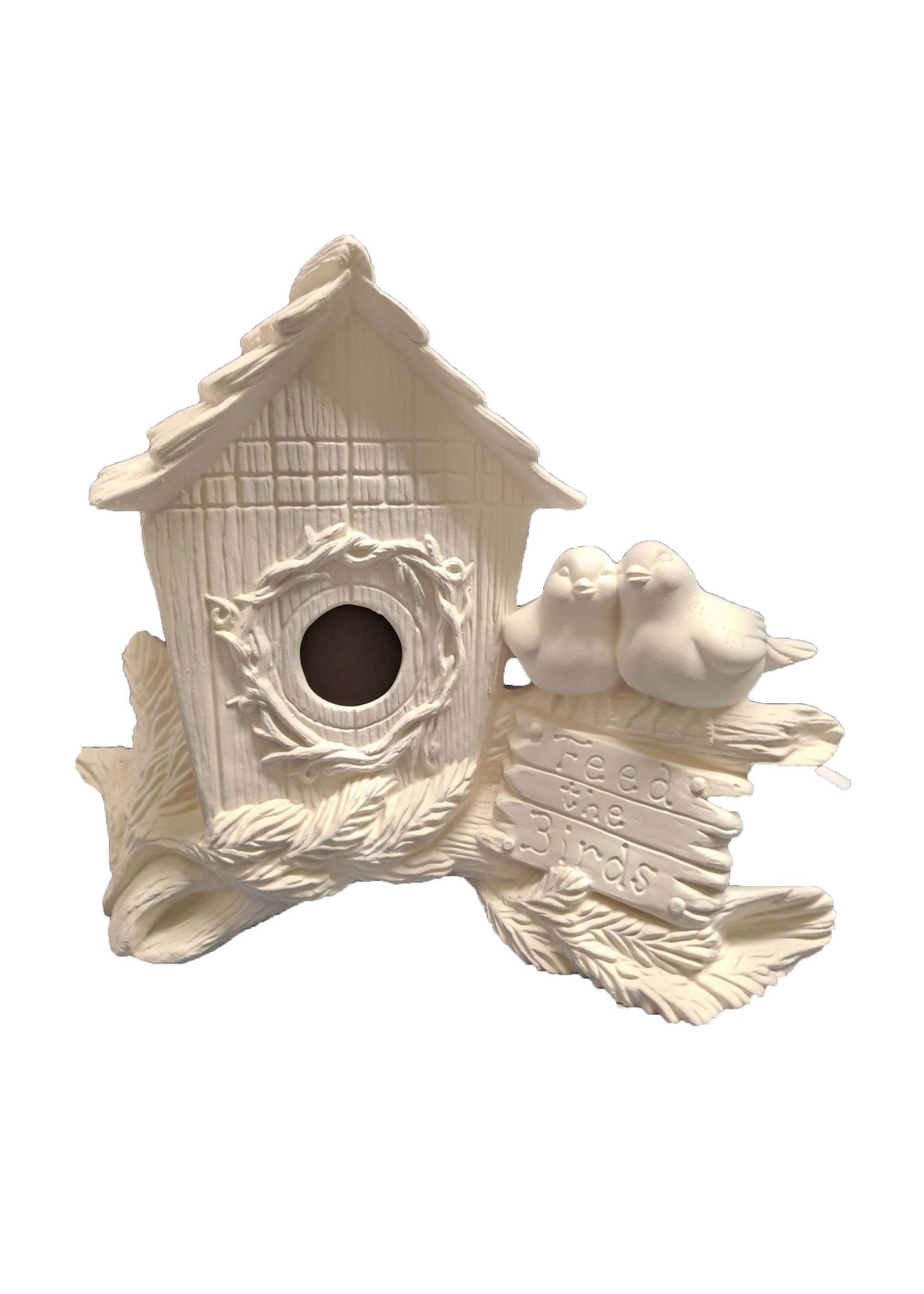 Creative Kreations Ceramics and Gifts Feed the Birds Birdhouse 7" x 8" Ceramic Bisque, Ready to Paint