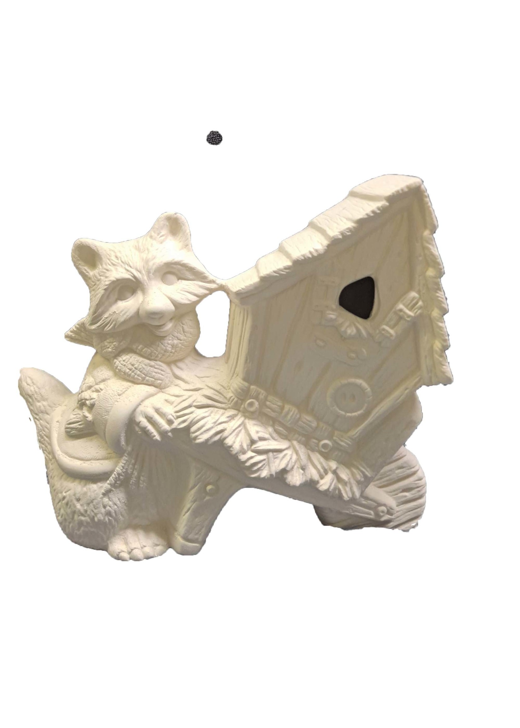 Creative Kreations Ceramics and Gifts Raccoon with Cart Birdhouse 9" x 9" Ceramic Bisque, ready to paint