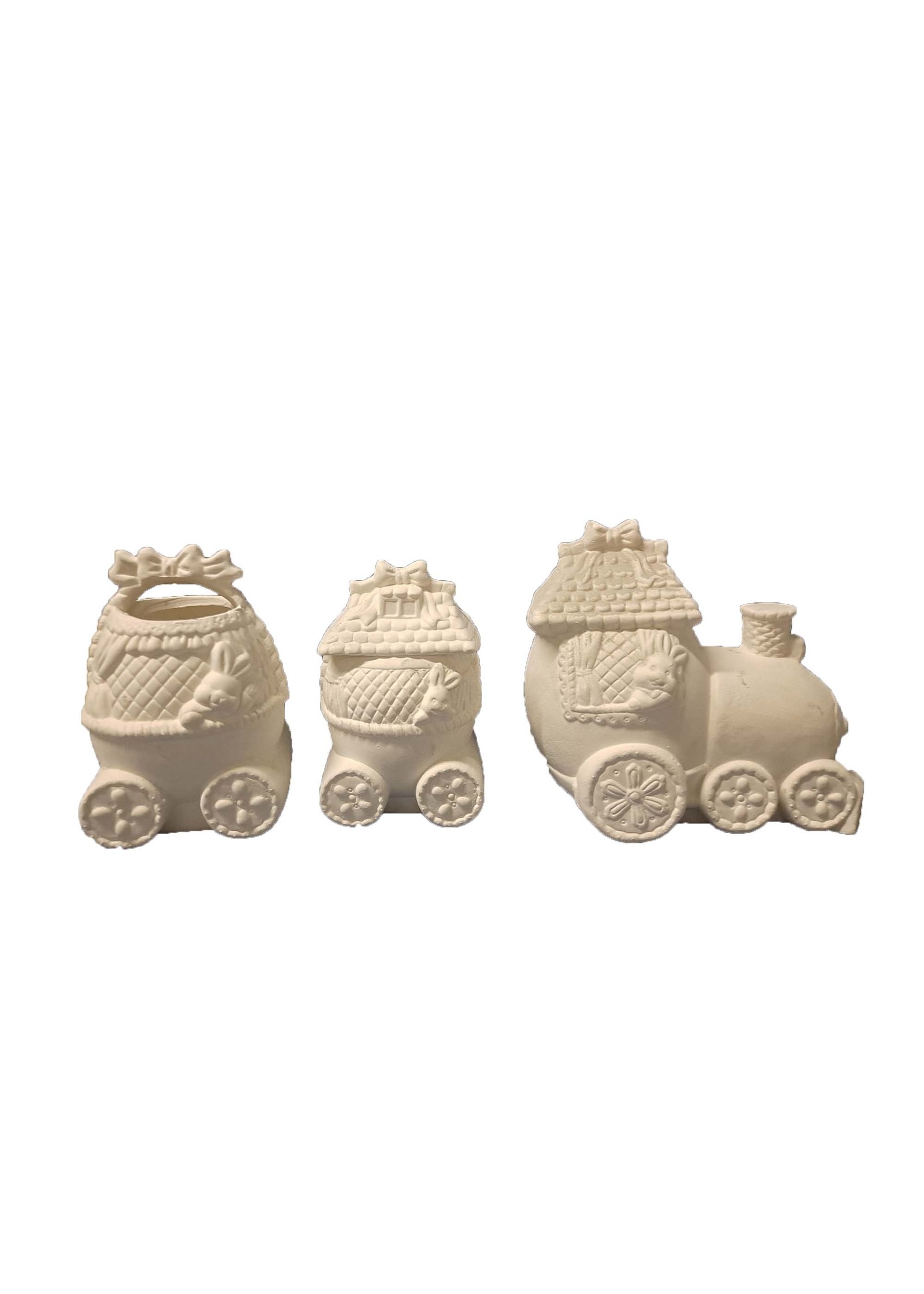 Creative Kreations Ceramics and Gifts Easter Train 3 piece set 6" Ceramic Bisque, Ready to Paint