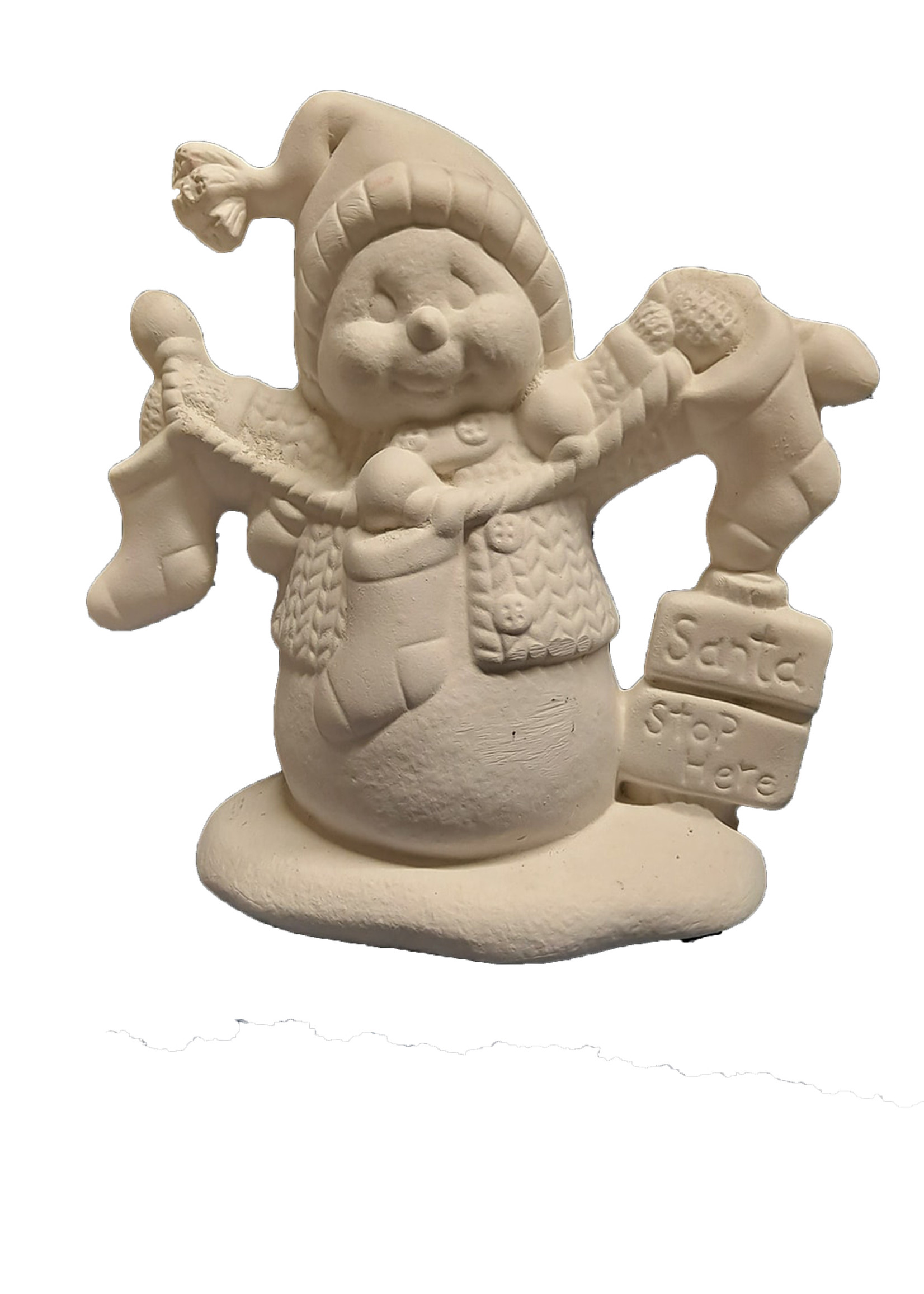 Creative Kreations Ceramics and Gifts Santa Stops Here Snowman 7" Ceramic Bisque, Ready to Paint