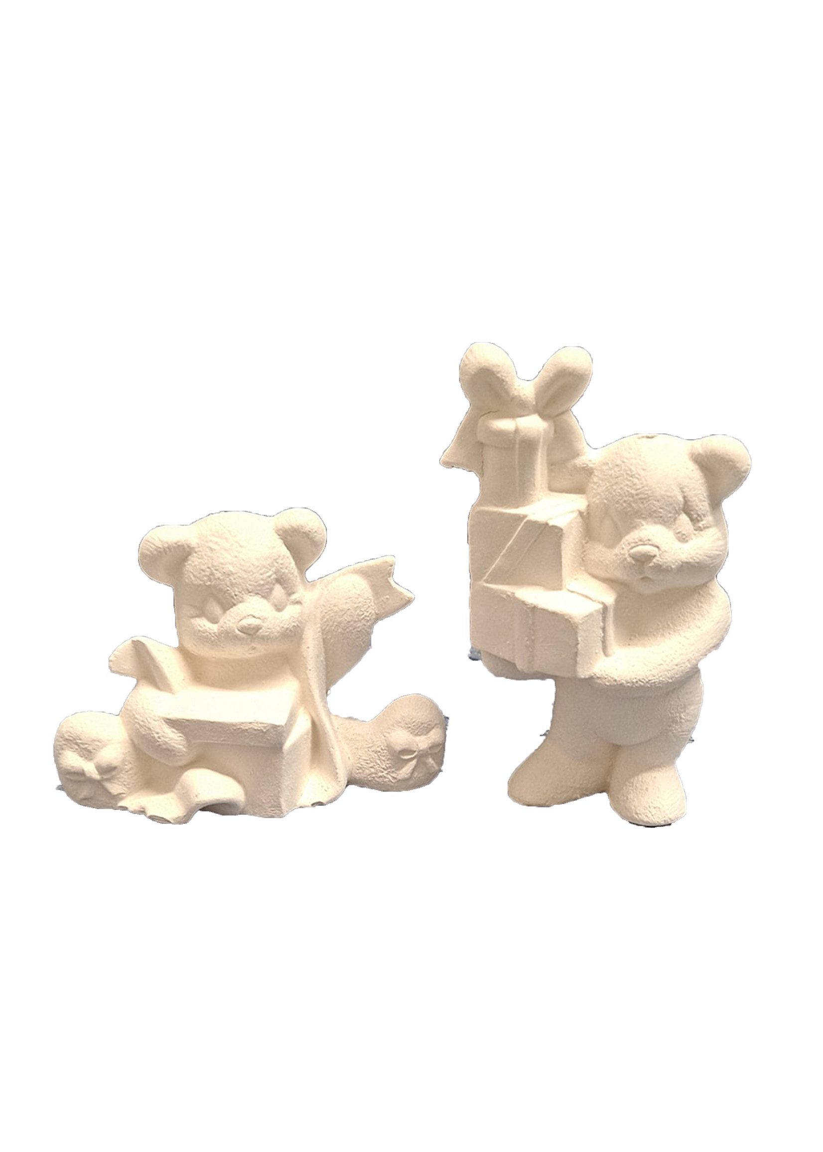 Creative Kreations Ceramics and Gifts Christmas Bears with Gifts 4" set of 2 Ceramic Bisque, Ready to Paint