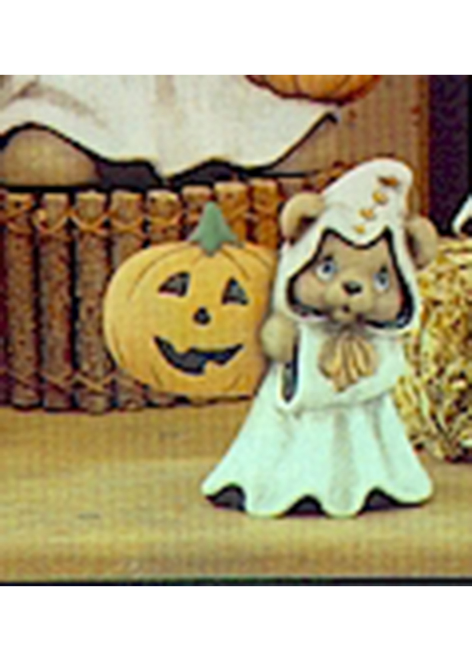Creative Kreations Ceramics and Gifts Ghost Bear Holding Pumpkin Right 5" Ceramic Bisque, Ready to Paint