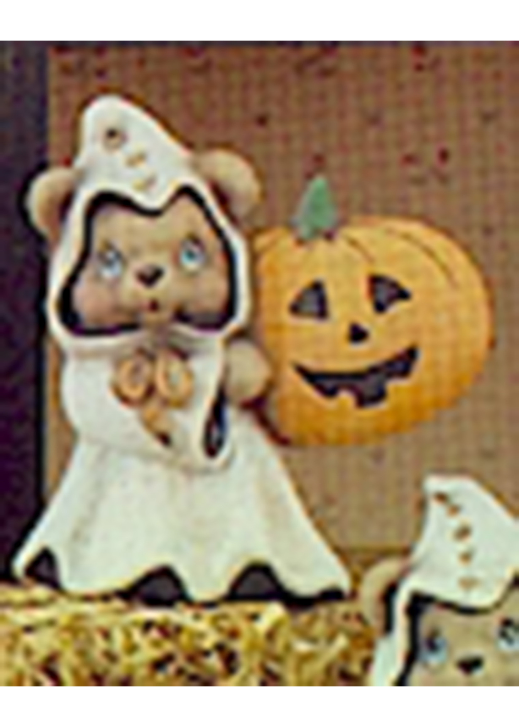 Creative Kreations Ceramics and Gifts Ghost Bear Holding Pumpkin Right 5" Ceramic Bisque, Ready to Paint
