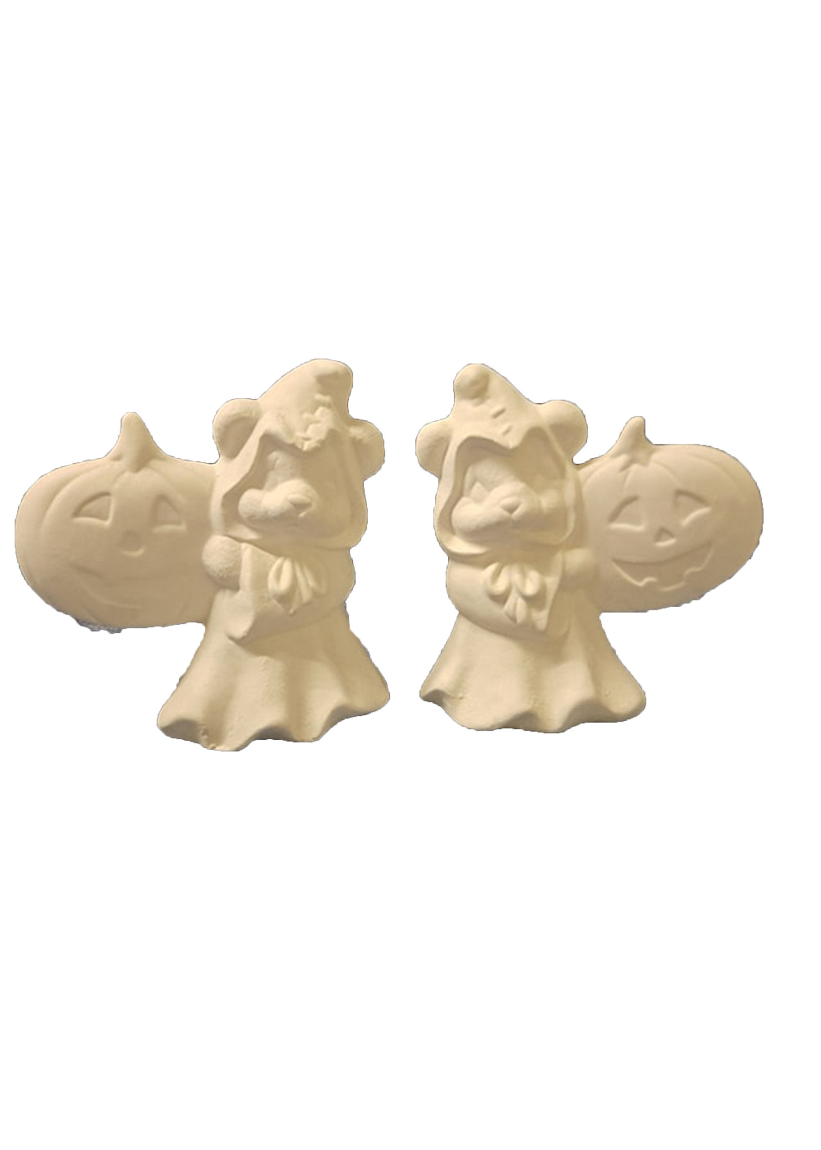 Creative Kreations Ceramics and Gifts Ghost Bear Holding Pumpkin Right 5" Ceramic Bisque, Ready to Paint