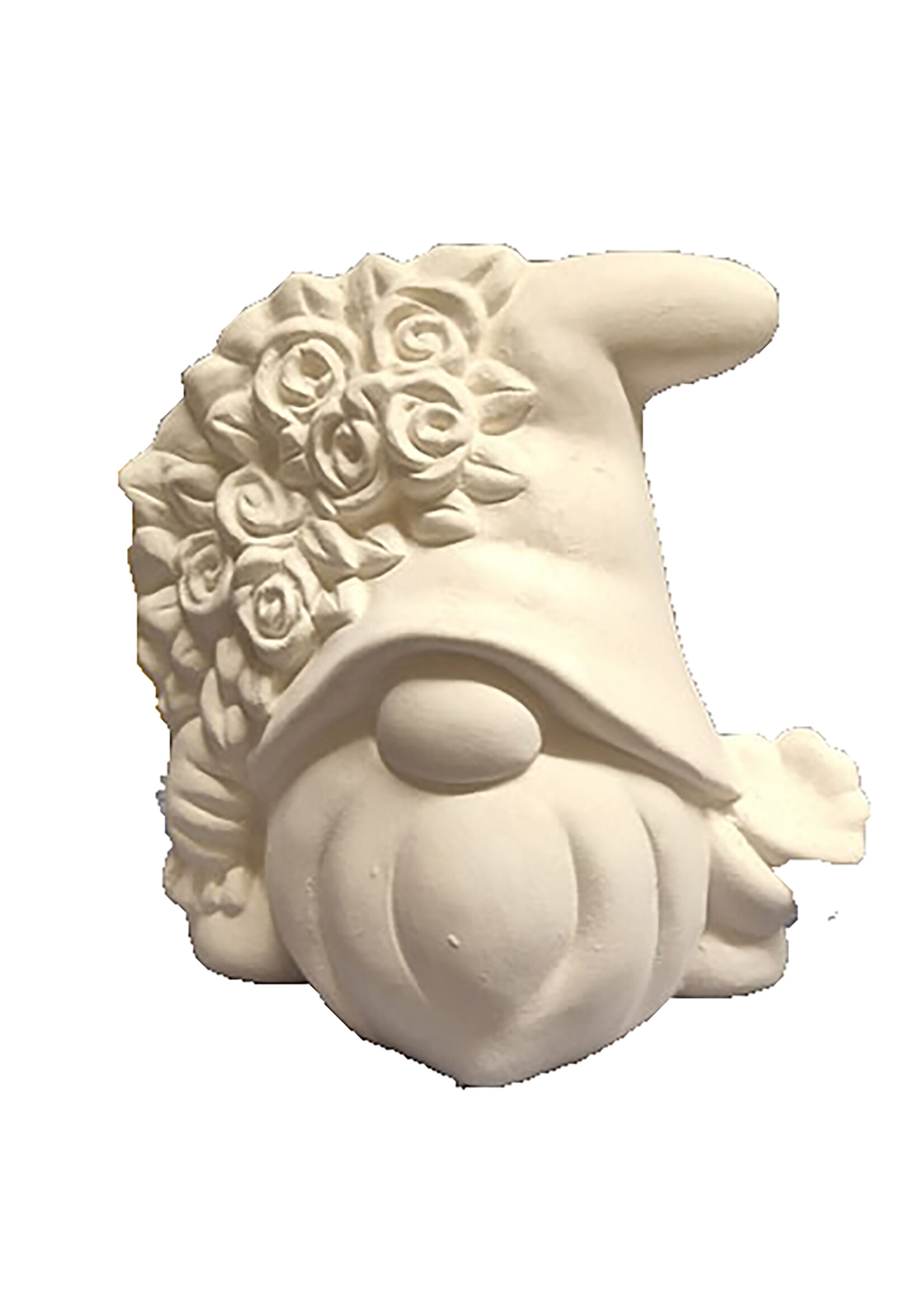 Creative Kreations Ceramics and Gifts Gnome with Roses 6" ready to paint ceramic bisque