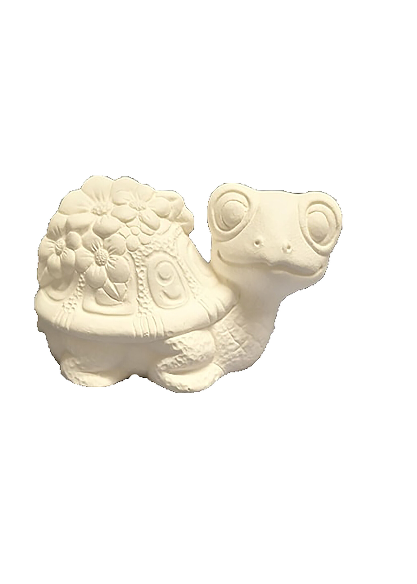 Creative Kreations Ceramics and Gifts Buddy Turtle 4" with blossoms ready to paint ceramic bisque
