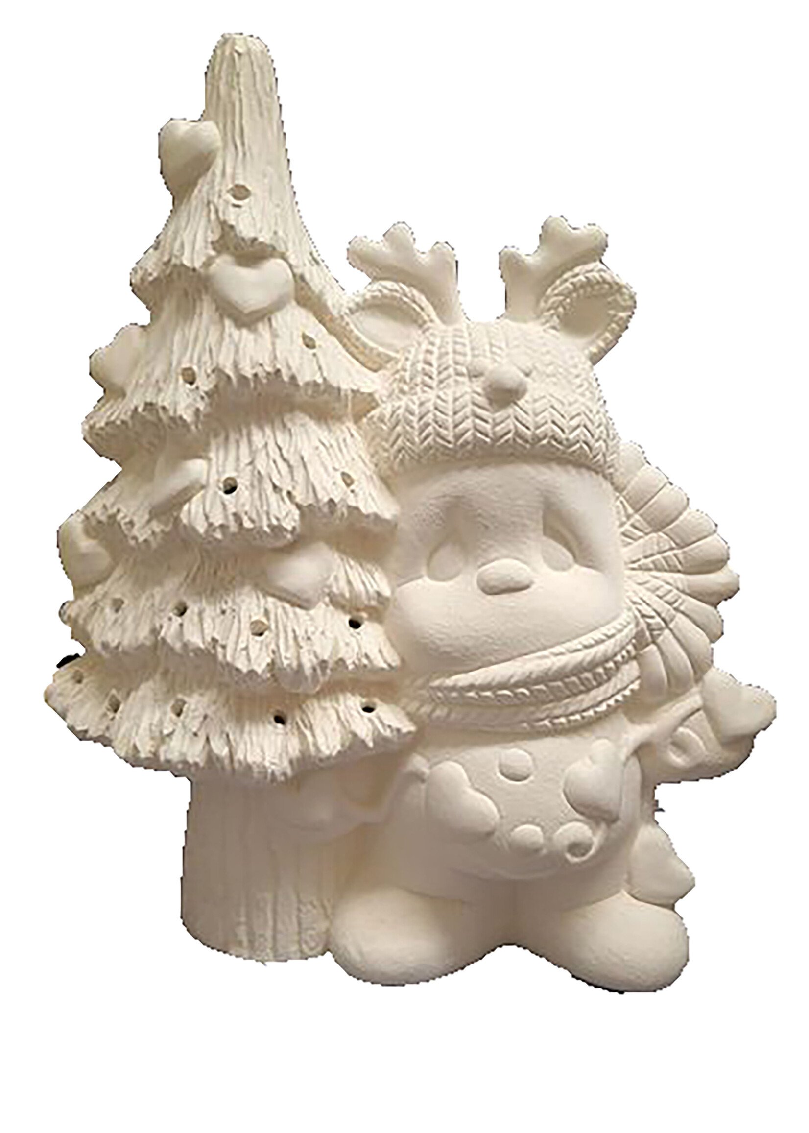 Creative Kreations Ceramics and Gifts Sweet Love Snowman with Tree 9.5" Ceramic Bisque  Ready to Paint