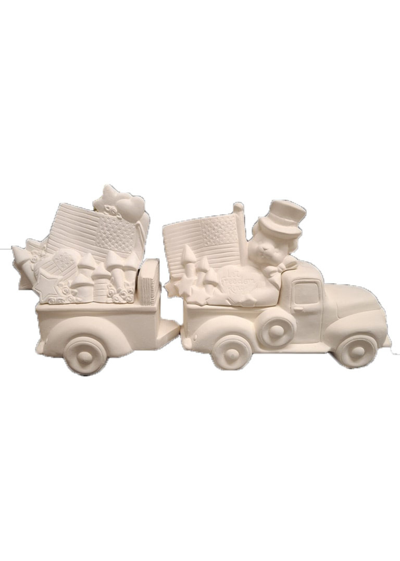Creative Kreations Ceramics and Gifts Patriotic Uncle Sam Pick up with Trailer Ceramic Bisque, Ready to Paint
