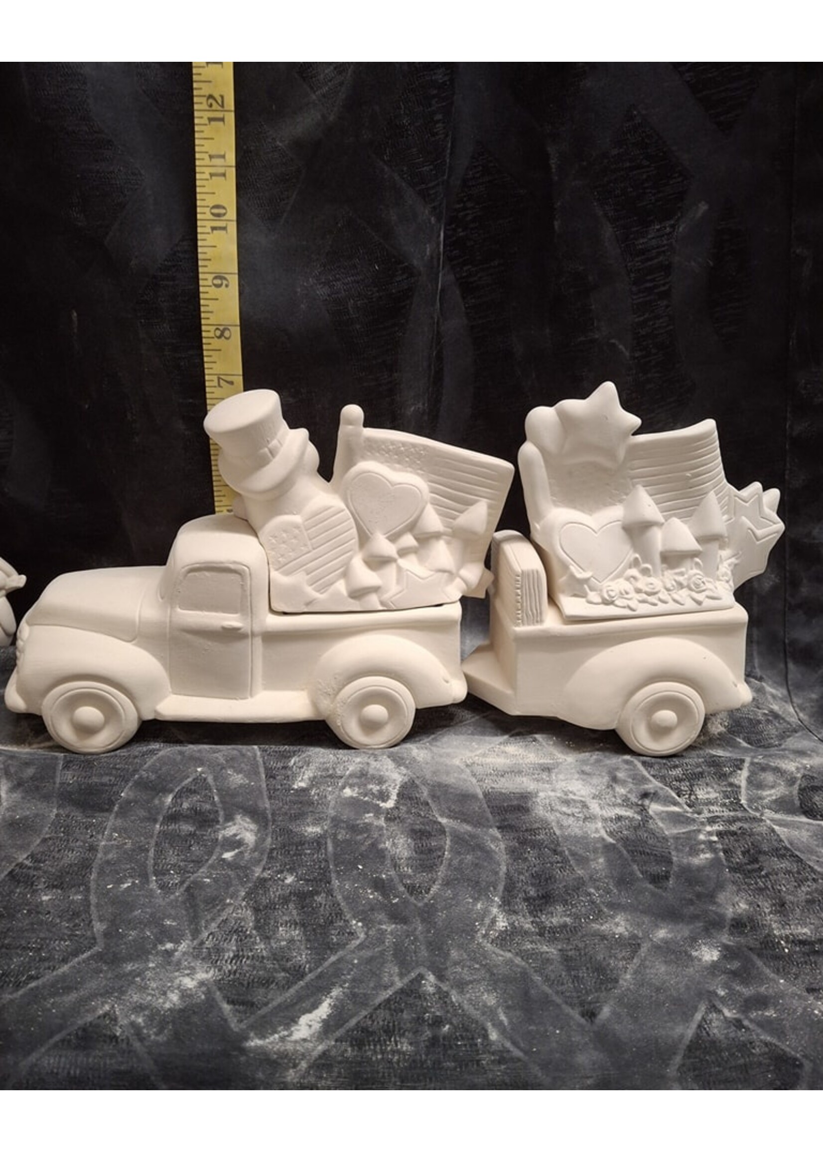 Creative Kreations Ceramics and Gifts Patriotic Uncle Sam Pick up with Trailer Ceramic Bisque, Ready to Paint