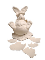 Creative Kreations Ceramics and Gifts Bunny in Cracked Egg ceramic bisque, ready to paint