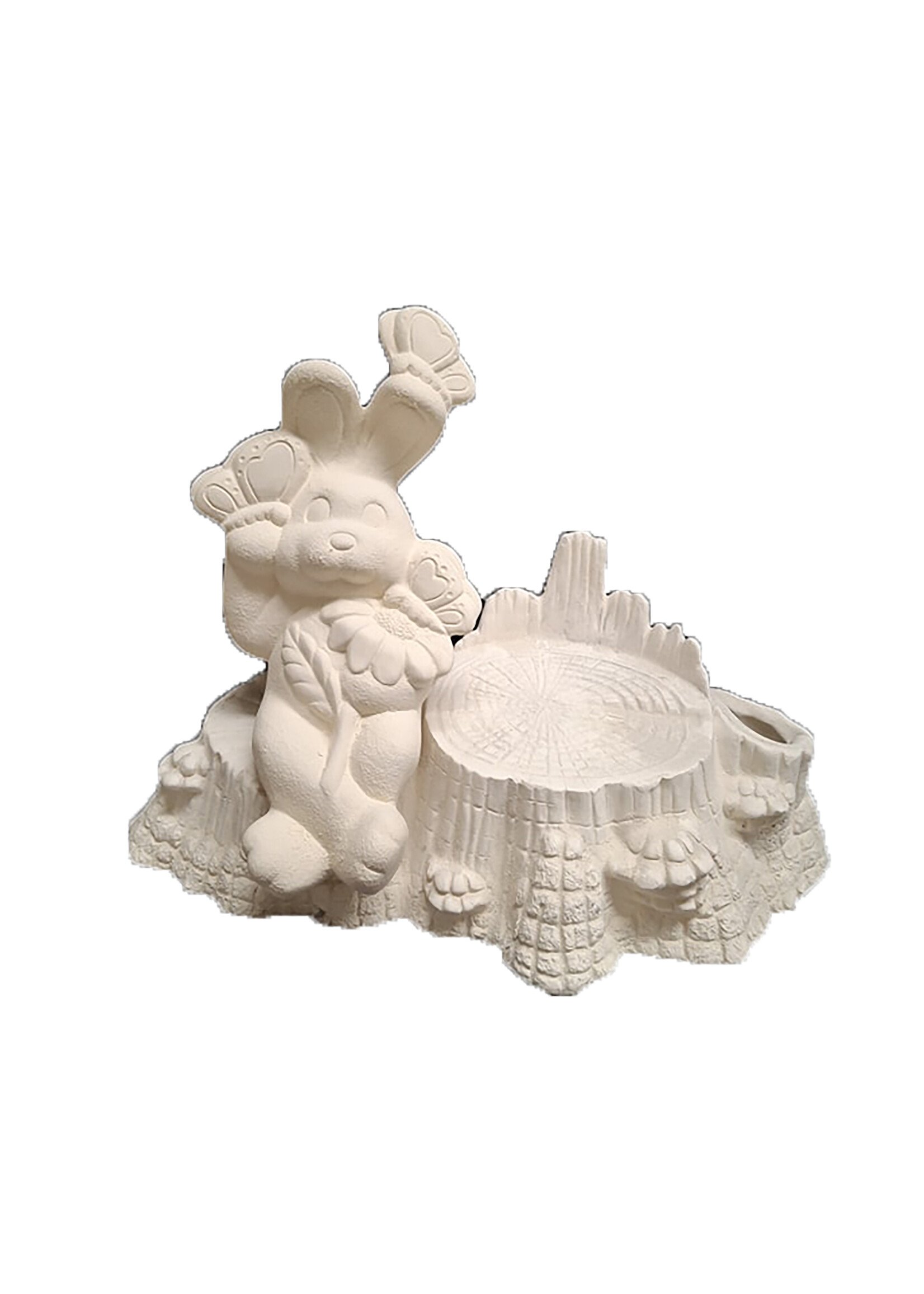 Creative Kreations Ceramics and Gifts Bunny on stump box ceramic bisque, ready to paint