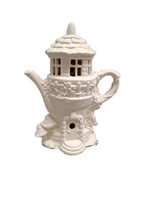 Creative Kreations Ceramics and Gifts Enchanted Teapot Fairy House 11" Clematis Flowers Ceramic Bisque, Ready to Paint