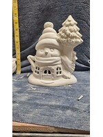 Creative Kreations Ceramics and Gifts Comfy Snowman Getaway 10" Fairy House Ceramic Bisque, Ready to Paint
