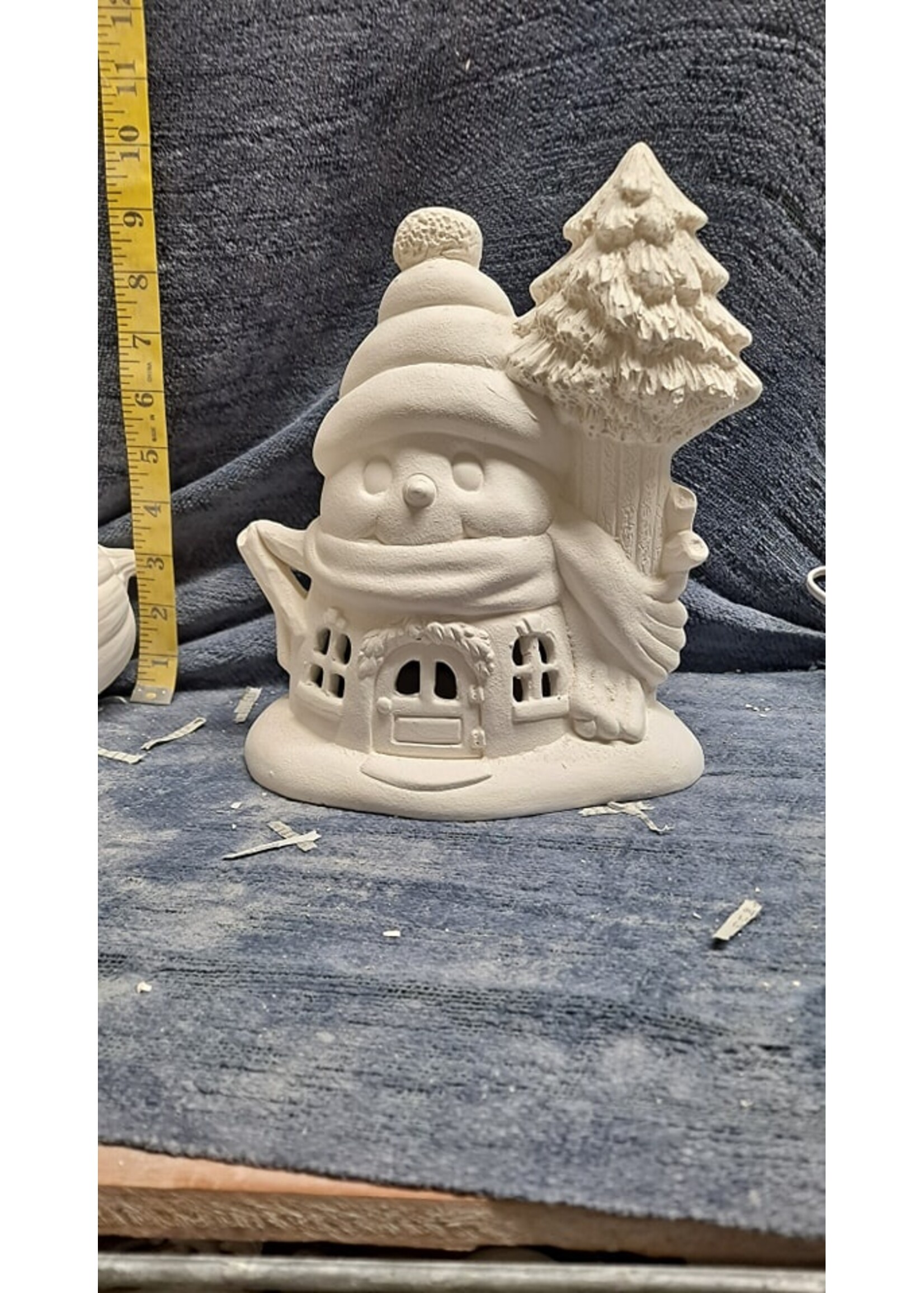 Creative Kreations Ceramics and Gifts Comfy Snowman Getaway 10" Fairy House Ceramic Bisque, Ready to Paint