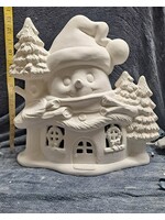 Creative Kreations Ceramics and Gifts Cozy Snowman Cottage  15" x 10" Fairy House, Ceramic Bisque, Ready to Paint