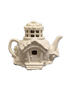 Creative Kreations Ceramics and Gifts Cozy Teapot Cottage Fairy House with Poppies 8.5"  x 6" Ceramic Bisque, ready to paint