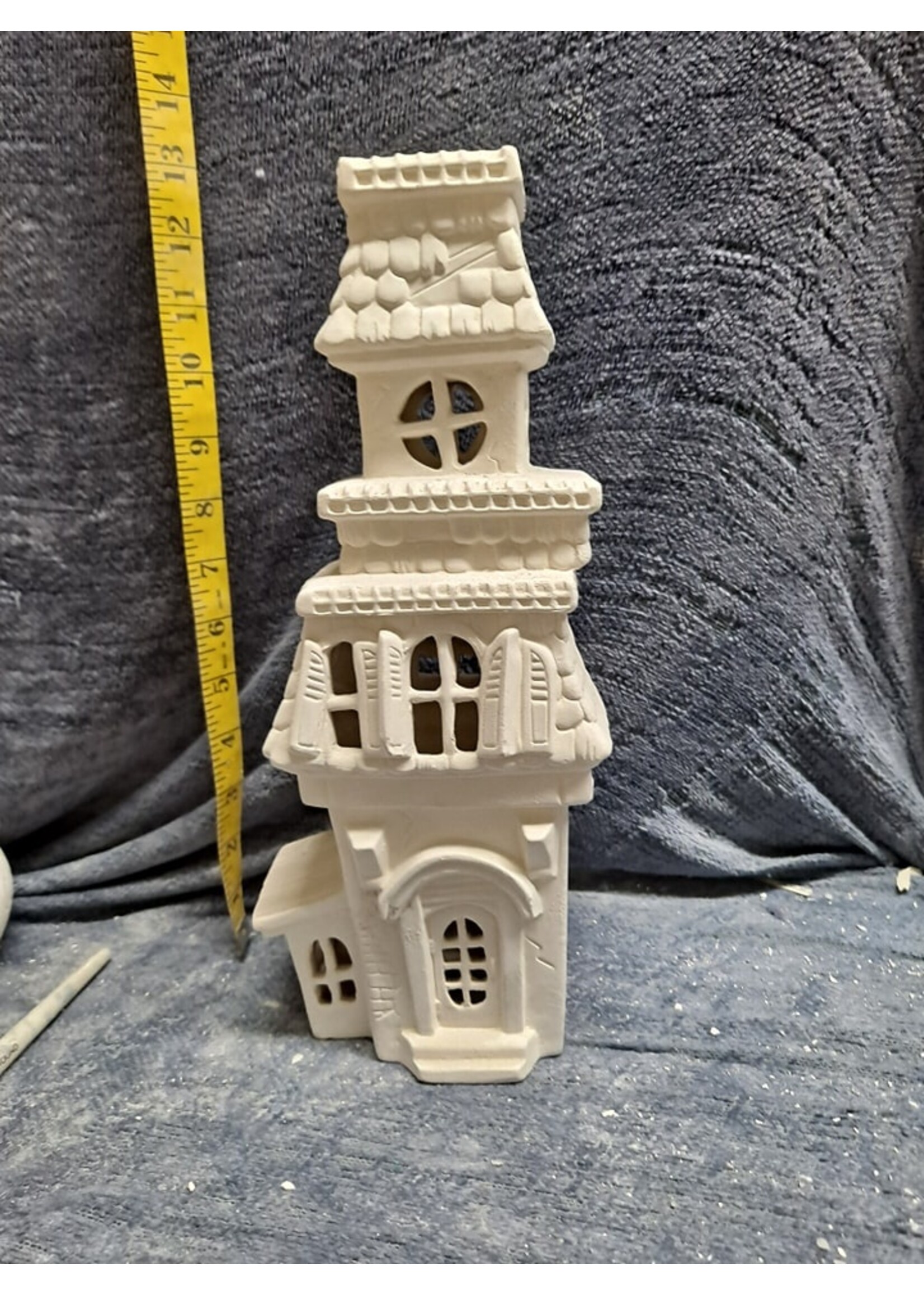 Creative Kreations Ceramics and Gifts Haunted Mansion 13" Fairy House, ceramic bisque, ready to paint