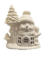 Creative Kreations Ceramics and Gifts Toasty Snowman Retreat 10" x 9" Fairy House Ceramic Bisque, Ready to Paint
