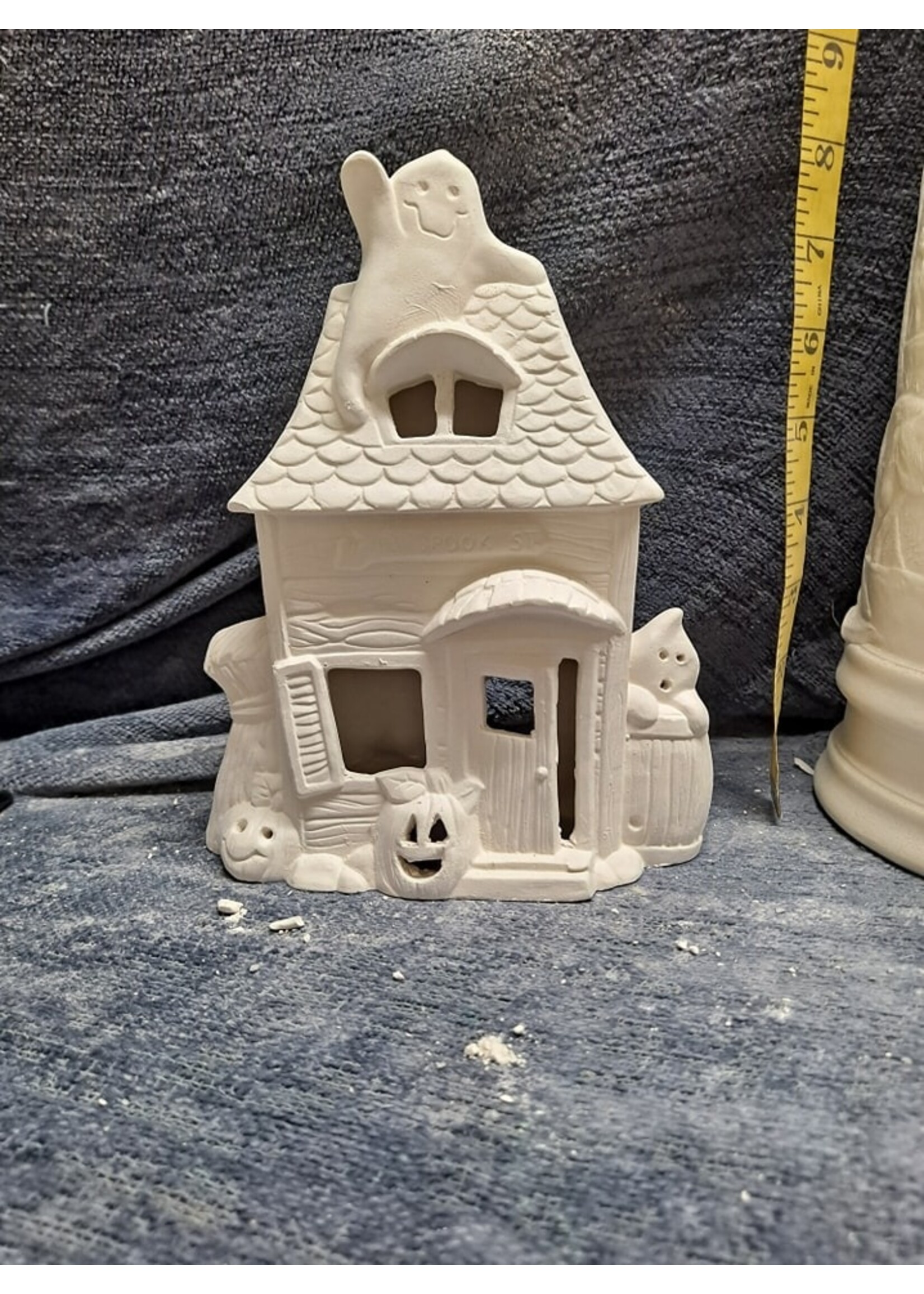 Creative Kreations Ceramics and Gifts Haunted House with Ghosts 8" Ceramic Bisque, Ready to Paint
