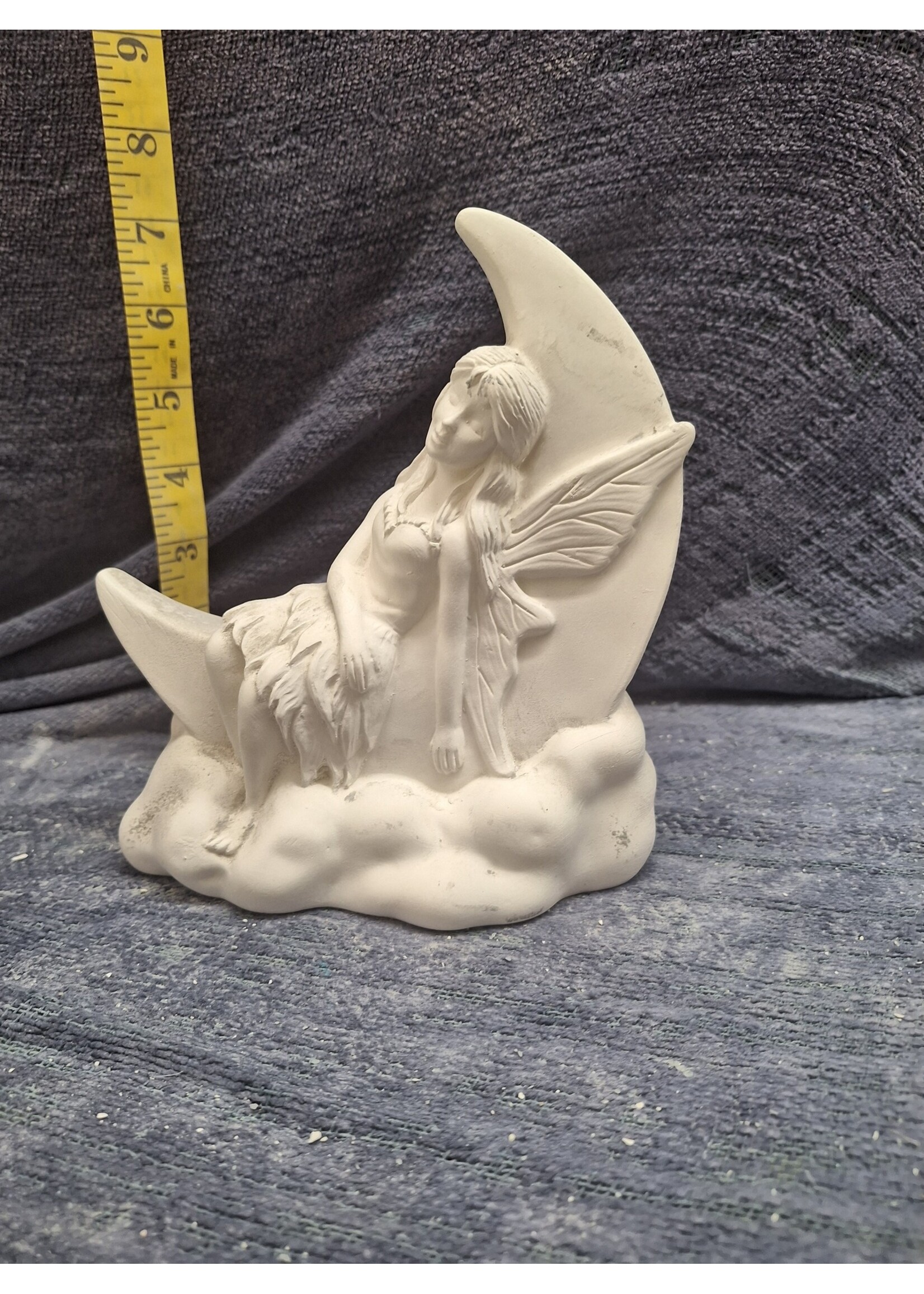 Creative Kreations Ceramics and Gifts Fairy on Moon 7.5" Ceramic Bisque, Ready to Paint