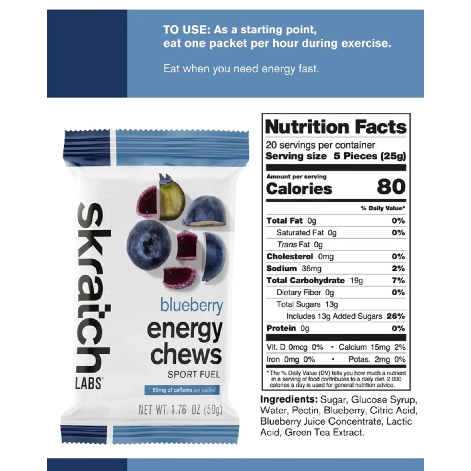 Skratch Labs Skratch Labs Energy Chews - Blueberry w/caffeine single