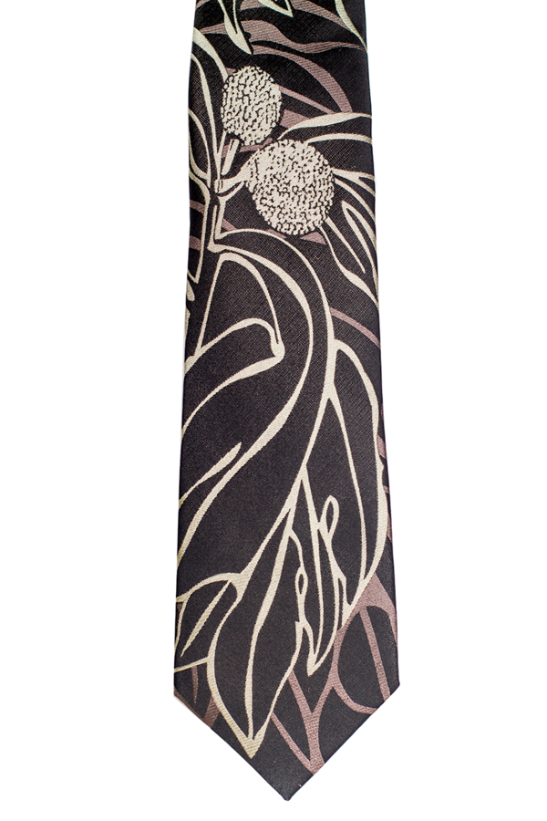 Pineapple Palaka Ulu Black:  Modern Silk Necktie