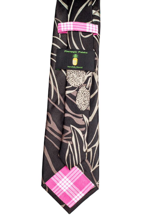 Pineapple Palaka Ulu Black:  Modern Silk Necktie