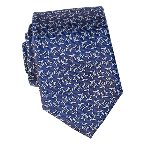 Pineapple Palaka Honu Blue v3: Modern Silk Necktie