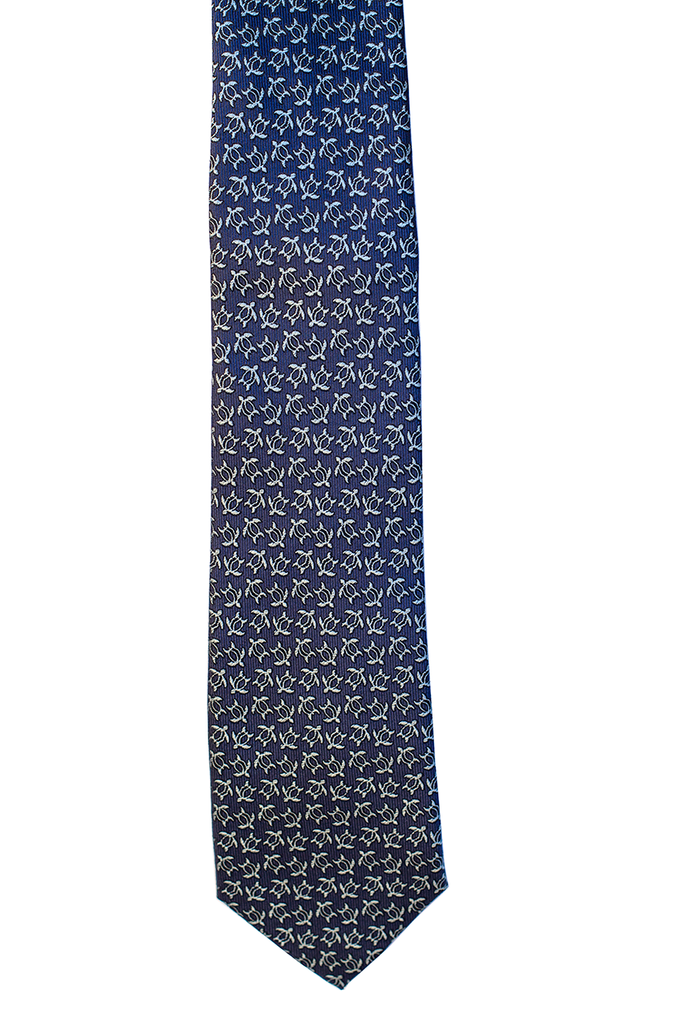 Pineapple Palaka Honu Blue v3: Modern Silk Necktie
