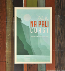Nick Kuchar 12X18 RETRO TRAVEL PRINT: NA PALI COAST, KAUAI