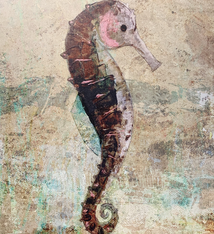 John Baran BROWN SEA HORSE, 9X12 PRINT ON WOOD