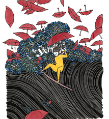 Kris Goto Umbrellas Whirl, 11”x14” Matted Art Print