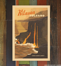 Nick Kuchar 12X18 RETRO TRAVEL PRINT: KILAUEA VOLCANO