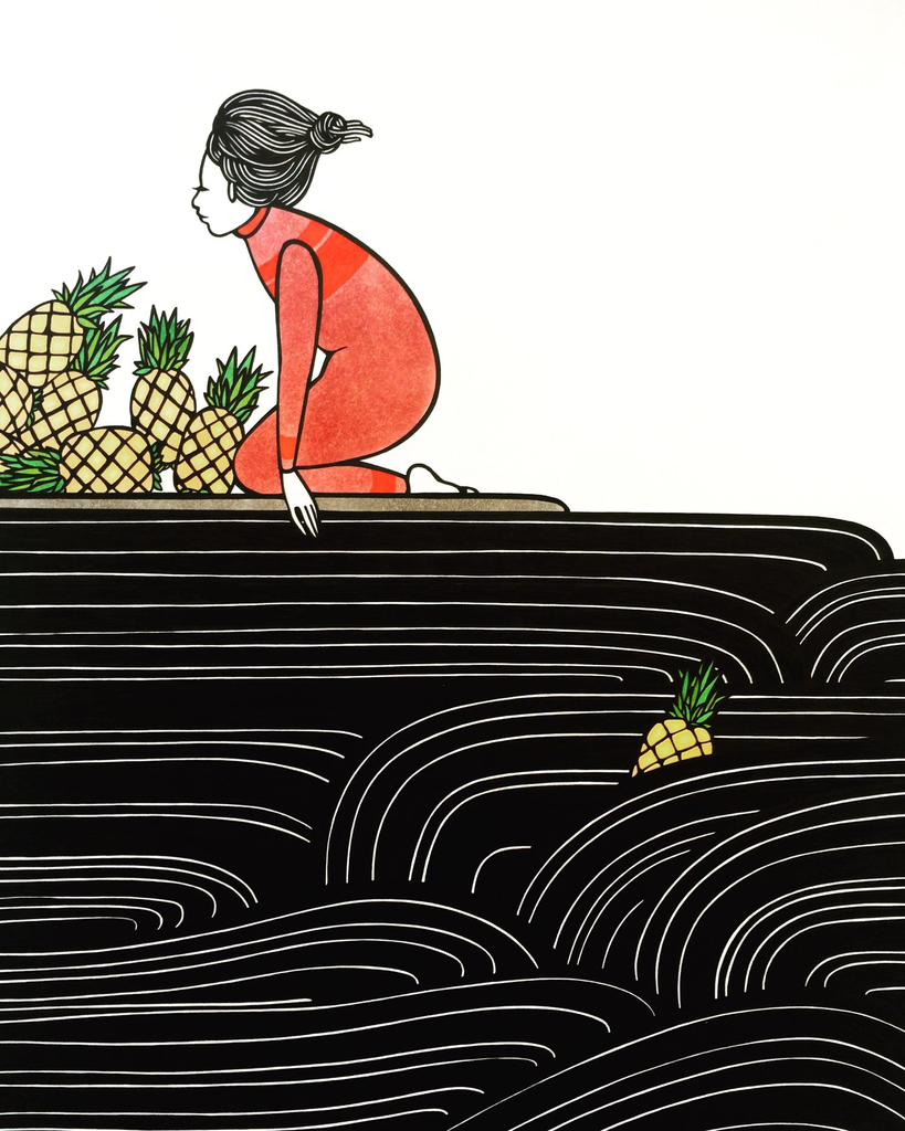 Kris Goto Pineapples, 11”x14” Matted Art Print