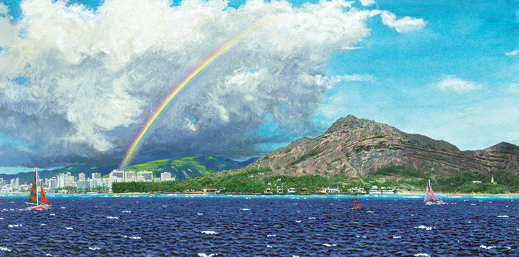 Carol Collette Diamond Head & Waikiki, 7”x14” Gallery Wrap Giclee on Canvas