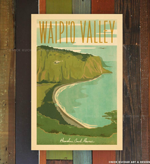 Nick Kuchar 12X18 RETRO TRAVEL PRINT: WAIPIO VALLEY BIG ISLAND