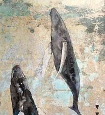 John Baran VERTICAL HUMPBACKS 1.0, 9X12 PRINT ON WOOD