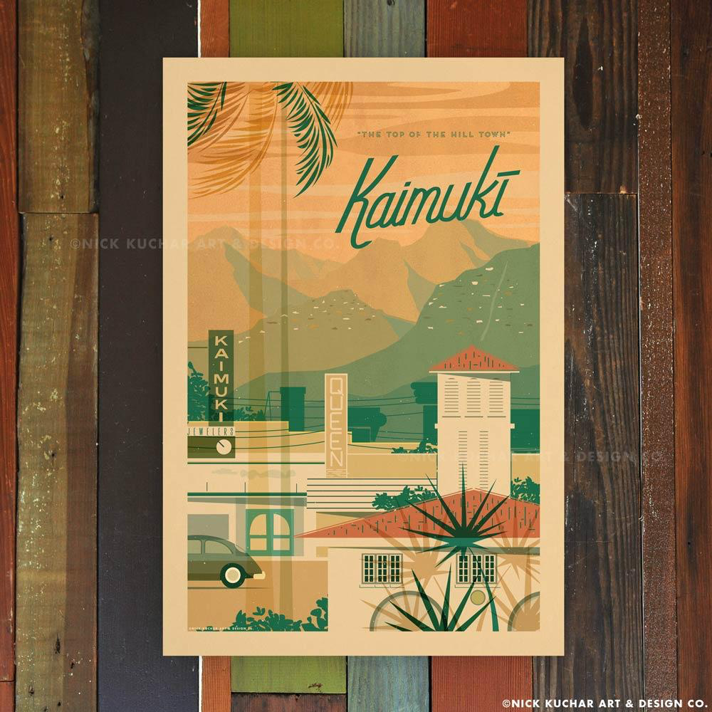 Nick Kuchar 12X18 RETRO HAWAII TRAVEL PRINT: KAIMUKI