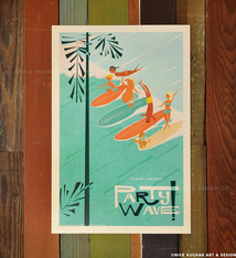 Nick Kuchar 12X18 RETRO HAWAII TRAVEL PRINT: PARTY WAVE