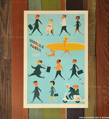 Nick Kuchar 12X18 RETRO HAWAII TRAVEL PRINT: HONOLULU COMMUTE