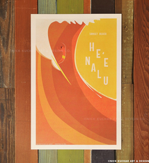 Nick Kuchar 12X18 RETRO HAWAII TRAVEL PRINT: HEE NALU
