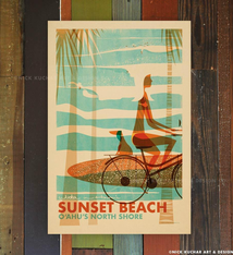 Nick Kuchar 12X18 RETRO HAWAII TRAVEL PRINT: SUNSET WAHINE