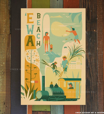 Nick Kuchar 12X18 RETRO TRAVEL PRINT: EWA BEACH