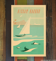 Nick Kuchar 12X18 RETRO TRAVEL PRINT: HICKAM HARBOR OAHU