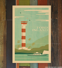 Nick Kuchar 12X18 RETRO TRAVEL PRINT: FORD ISLAND, OAHU