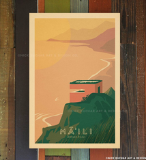 Nick Kuchar 12X18 RETRO TRAVEL PRINT: MAILI, OAHU